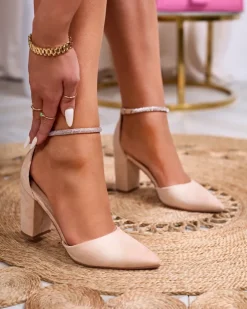 Royalfashion Beżowe damskie czółenka z cyrkoniami Britica