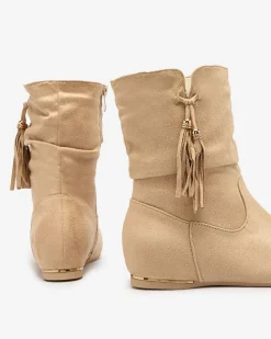 Royalfashion Beżowe eko - zamszowe botki na krytym koturnie Lovely