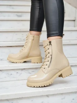 Royalfashion Beżowe eko skórzane damskie botki workery Seddaga