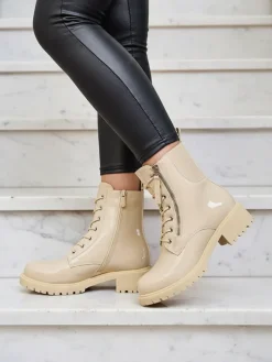Royalfashion Beżowe eko skórzane damskie botki workery Seddaga
