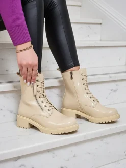 Royalfashion Beżowe eko skórzane damskie botki workery Seddaga