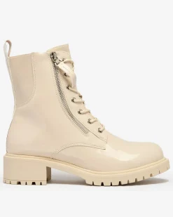 Royalfashion Beżowe eko skórzane damskie botki workery Seddaga