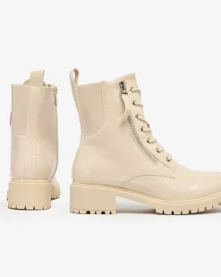 Royalfashion Beżowe eko skórzane damskie botki workery Seddaga