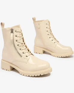 Royalfashion Beżowe eko skórzane damskie botki workery Seddaga