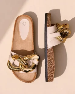 Royalfashion Beżowe klapki damskie z ozdobą Sofig