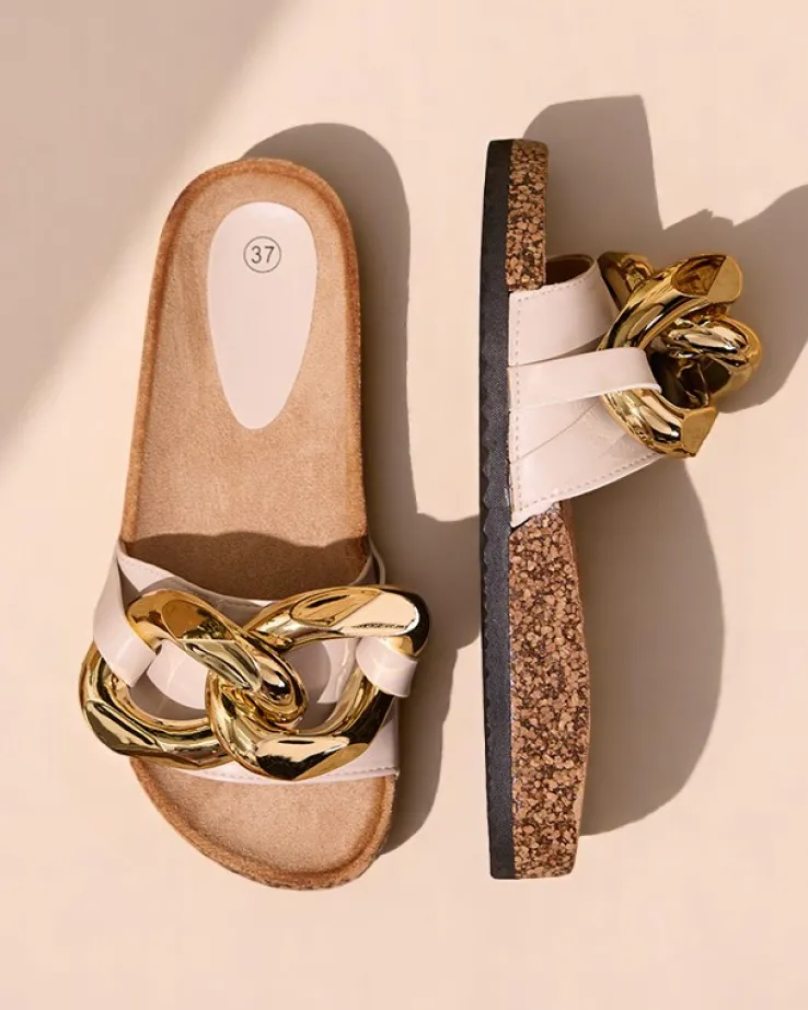 Royalfashion Beżowe klapki damskie z ozdobą Sofig