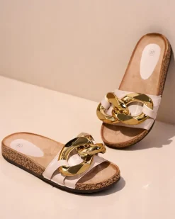 Royalfashion Beżowe klapki damskie z ozdobą Sofig