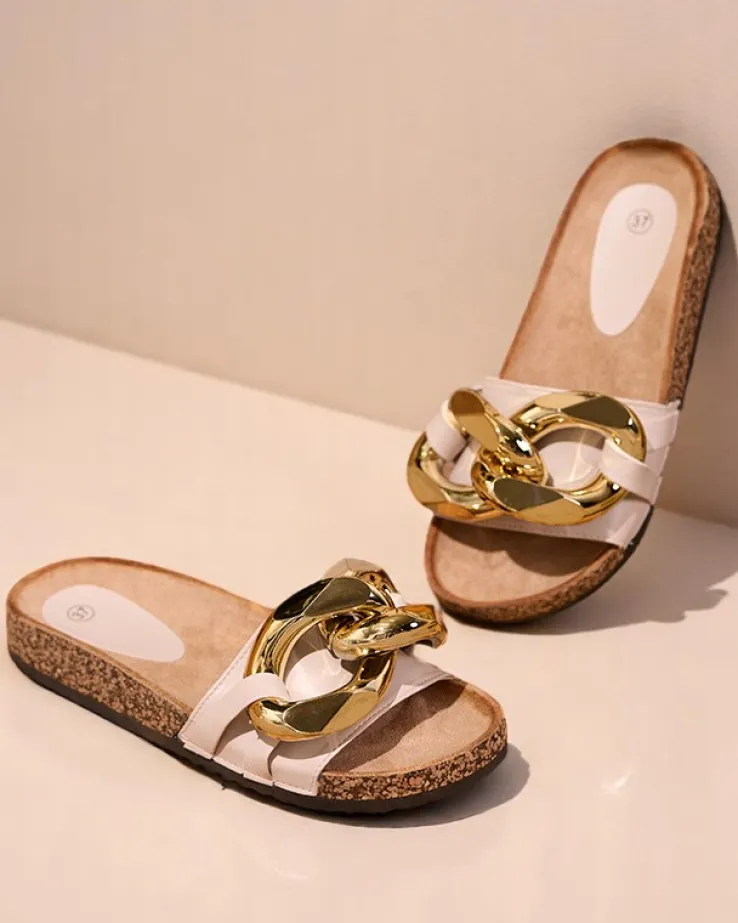 Royalfashion Beżowe klapki damskie z ozdobą Sofig