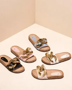 Royalfashion Beżowe klapki damskie z ozdobą Sofig