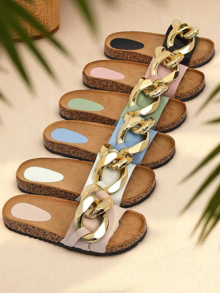 Royalfashion Beżowe klapki damskie z ozdobą Sofig