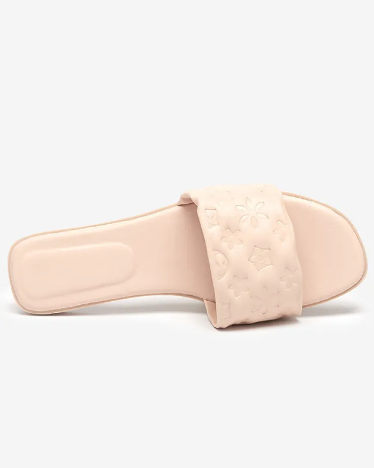 Royalfashion Beżowe klapki damskie z tłoczeniem Mersylio