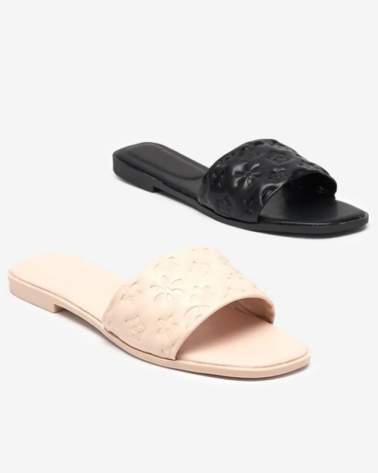 Royalfashion Beżowe klapki damskie z tłoczeniem Mersylio