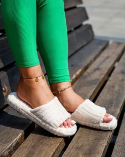 Royalfashion Beżowe klapki damskie tkaninowe Tylles