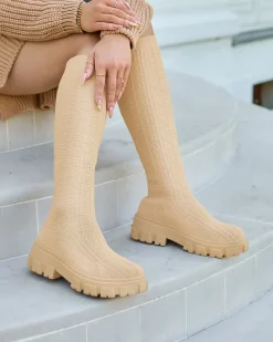 Royalfashion Beżowe kozaki damskie wzorzyste Helipea