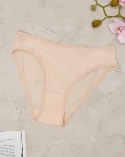 Royalfashion Beżowe majtki figi damskie z siateczki