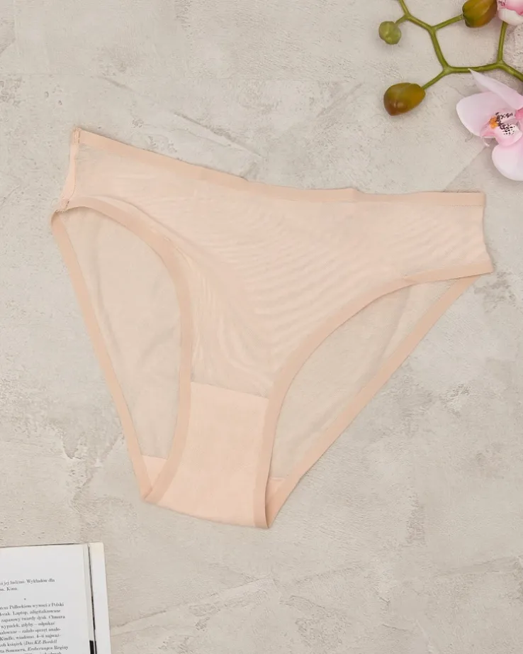 Royalfashion Beżowe majtki figi damskie z siateczki