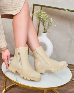 Royalfashion Beżowe matowe botki damskie Hedaheh