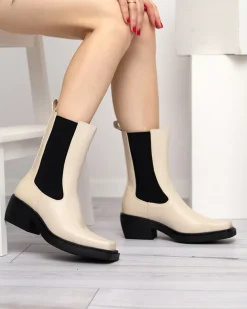 Royalfashion Beżowe wsuwane damskie wysokie botki Darran