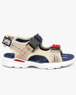 Royalfashion Beżowo- granatowe chłopięce sandały na rzepy Elbrusii