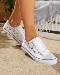 Royalfashion Białe damskie ażurowe trampki Tareni