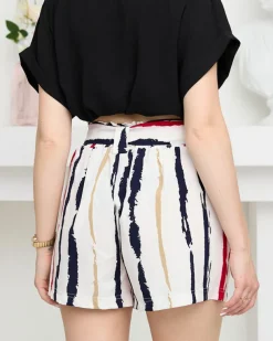 Royalfashion Białe damskie materiałowe krótkie spodenki w paski