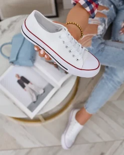 Royalfashion Białe damskie klasyczne sznurowane trampki Ogisa