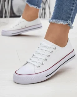 Royalfashion Białe damskie klasyczne sznurowane trampki Ogisa