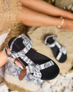 Royalfashion Biało - czarne sandały damskie z kokardką Oyall