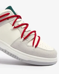 Royalfashion Biało - szare sportowe sneakersy damskie z czerwonymi sznurówkami Olierinc