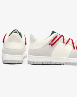 Royalfashion Biało - szare sportowe sneakersy damskie z czerwonymi sznurówkami Olierinc