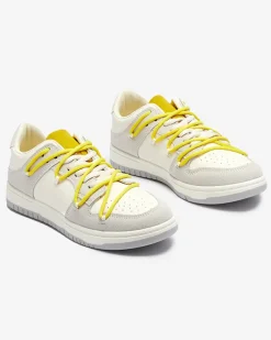 Royalfashion Biało - szare sportowe sneakersy damskie z żółtymi sznurówkami Olierinc