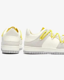 Royalfashion Biało - szare sportowe sneakersy damskie z żółtymi sznurówkami Olierinc