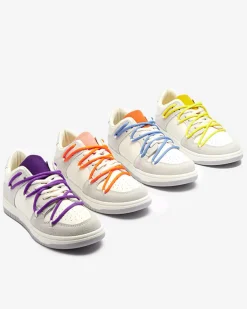 Royalfashion Biało - szare sportowe sneakersy damskie z żółtymi sznurówkami Olierinc