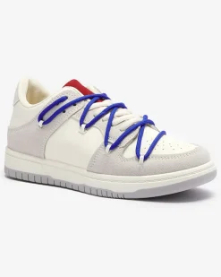 Royalfashion Biało - szare sportowe sneakersy damskie z granatowymi sznurówkami Olierinc