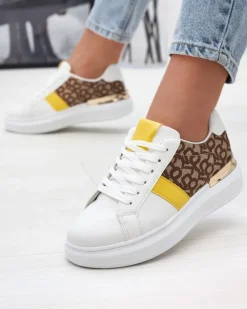 Royalfashion Biało- brązowe buty sportowe damskie Mlysio