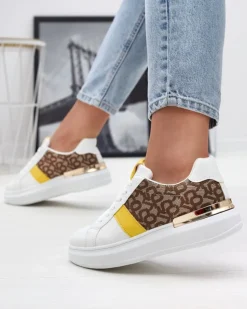 Royalfashion Biało- brązowe buty sportowe damskie Mlysio