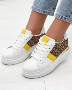 Royalfashion Biało- brązowe buty sportowe damskie Mlysio