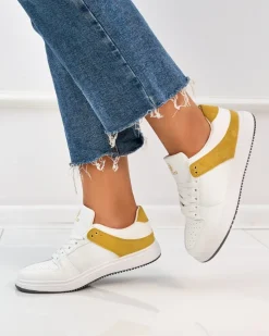 Royalfashion Biało- musztardowe damskie buty sportowe Elevace