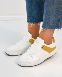 Royalfashion Biało- musztardowe damskie buty sportowe Elevace