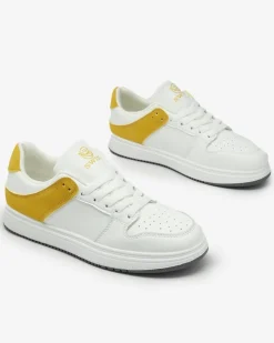 Royalfashion Biało- musztardowe damskie buty sportowe Elevace