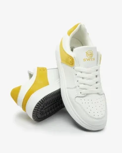 Royalfashion Biało- musztardowe damskie buty sportowe Elevace