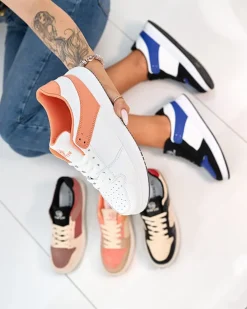 Royalfashion Biało- pomarańczowe damskie buty sportowe Elevace