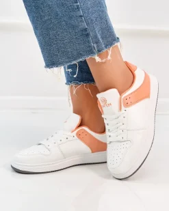 Royalfashion Biało- pomarańczowe damskie buty sportowe Elevace