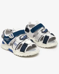 Royalfashion Biało-granatowe chłopięce sandały na rzepy Roserro