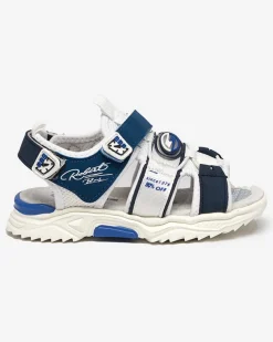 Royalfashion Biało-granatowe chłopięce sandały na rzepy Roserro