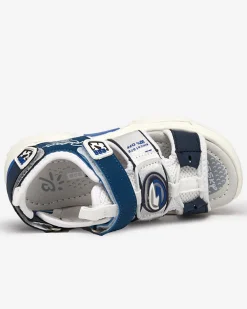 Royalfashion Biało-granatowe chłopięce sandały na rzepy Roserro