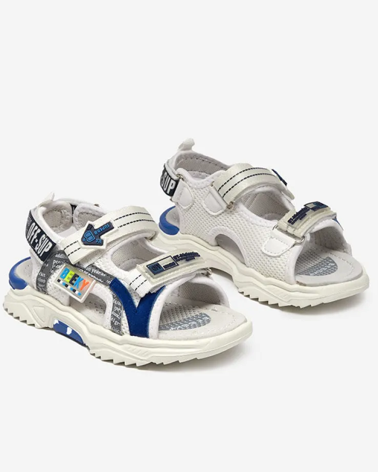 Royalfashion Biało-granatowe dziecięce sandałki zapinane ma rzepy Ceteris