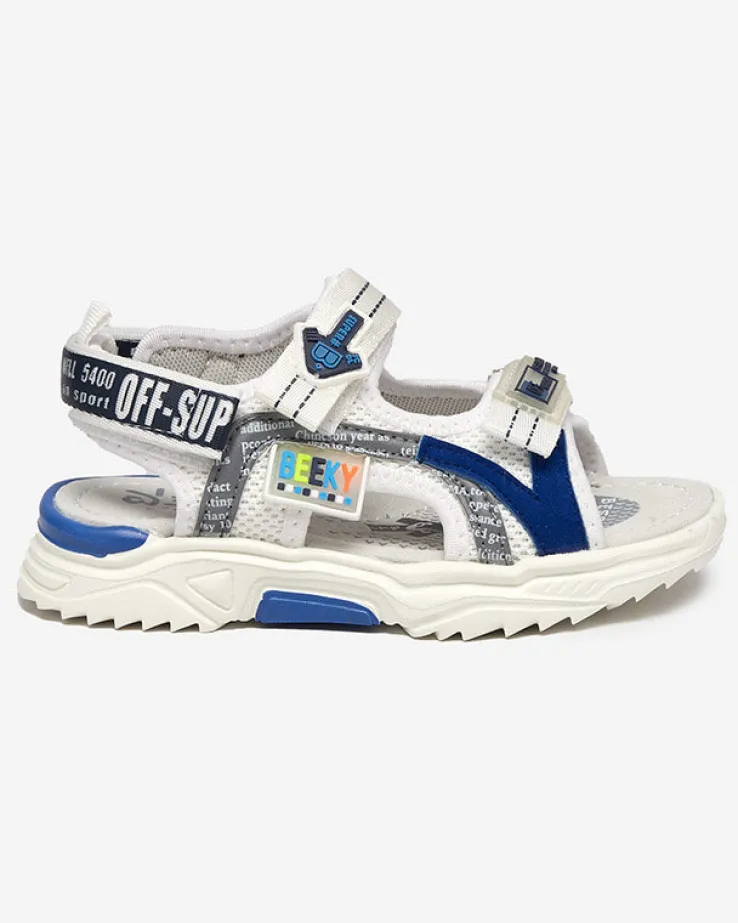 Royalfashion Biało-granatowe dziecięce sandałki zapinane ma rzepy Ceteris