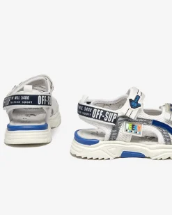 Royalfashion Biało-granatowe dziecięce sandałki zapinane ma rzepy Ceteris