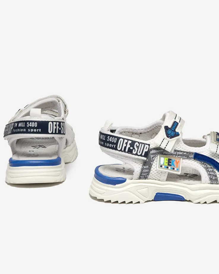 Royalfashion Biało-granatowe dziecięce sandałki zapinane ma rzepy Ceteris